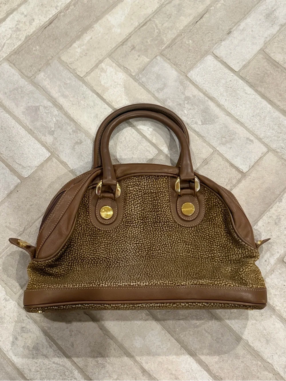 Vintage Borbonese Partridge Eye Dome Satchel Made in Italy